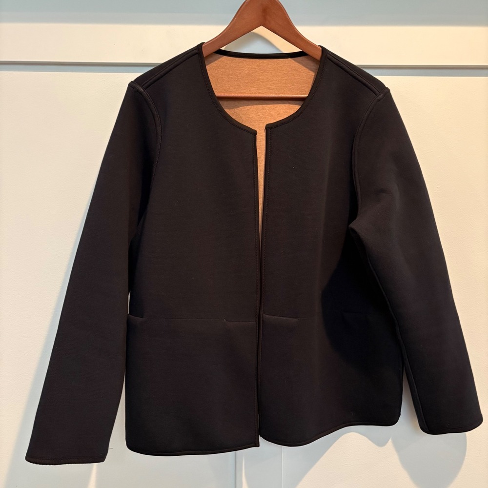 J. Jill Wearever Cardigan Large Black Tan Reversible Open Double Knit Jacket - Picture 3 of 15